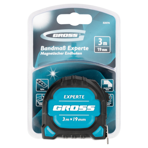 Рулетка Experte,3 м x 19 мм,двухкомпонентный корпус,магнит,двухсторонняя разметка,нейлон Gross купить в Москве с доставкой по всей России | ProtosMarket.ru