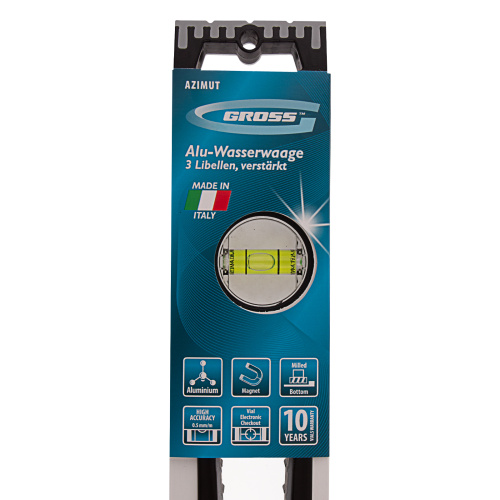 Уровень алюминиевый, 600 мм, усиленный, рукоятки, фрезерованный, 3 глазка, магнитный Gross купить в Москве с доставкой по всей России | ProtosMarket.ru