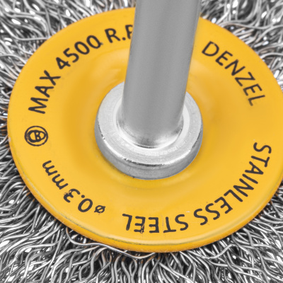 Щетка для дрели, 50 мм, Плоская, со шпилькой, нержавеющая витая проволока Denzel по ценам производителя в Казани с доставкой по всей России