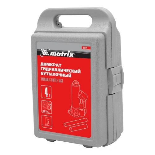 Домкрат гидравлический бутылочный, 4 т, высота подъема 194-372 мм, в пластиковый кейсе Matrix купить в Москве с доставкой по всей России | ProtosMarket.ru
