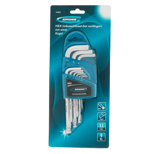 Набор ключей имбусовых HEX, 1.5-10 мм, S2, 9 шт, удлиненные с шаром, сатинированные Gross купить в Москве с доставкой по всей России | ProtosMarket.ru
