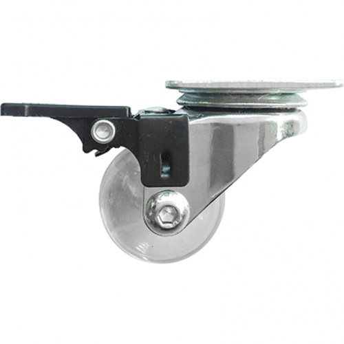 Колесо ПУ прозрачное поворотное с тормозом d-35 мм, крепление платформенное Сибртех по ценам производителя в Казани с доставкой по всей России