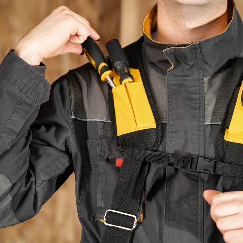 Пояс монтажника усиленный, с лямками, сумки поясные, держатель для молотка Denzel купить в Москве с доставкой по всей России | ProtosMarket.ru