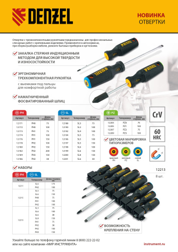Отвертка PH0х100 мм, CrV, трехкомпонентная рукоятка Denzel по ценам производителя в Казани с доставкой по всей России