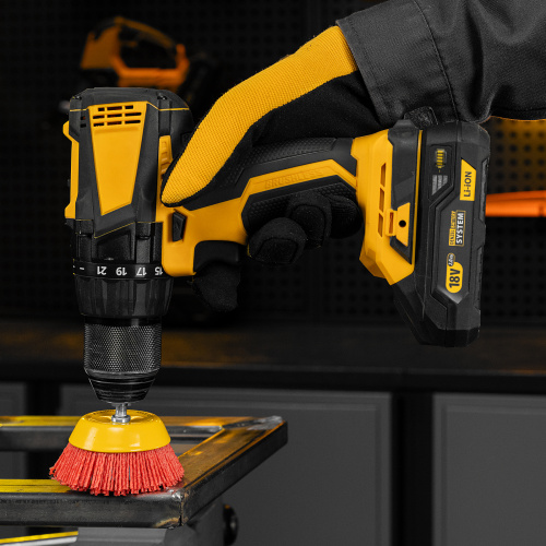 Щетка для дрели, 75 мм, Чашка, со шпилькой, нейлоновая щетина Denzel по ценам производителя в Казани с доставкой по всей России