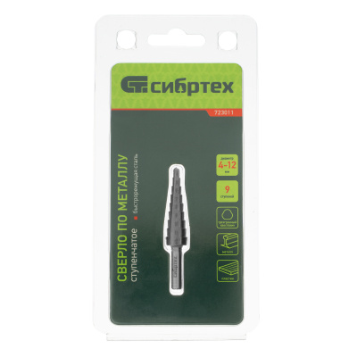 Сверло ступенчатое по металлу 4-5-6-7-8-9-10-11-12 мм, 4241 Сибртех купить в Москве с доставкой по всей России | ProtosMarket.ru