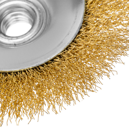 Щетка для УШМ, 125 мм, "Тарелка", витая нержавеющая проволока 0.3 мм, М14 Denzel купить в Москве с доставкой по всей России | ProtosMarket.ru