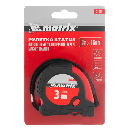 Рулетка Status Magnet fixation,3 м х 16 мм,обрезиненный корпус,зацеп с магнитом Matrix по ценам производителя в Казани с доставкой по всей России