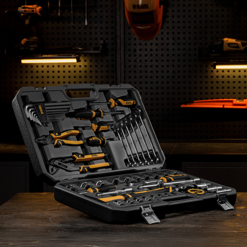 Набор инструментов, 1/2", 1/4", CrV, S2, пластиковый кейс, 64 предмета Denzel по ценам производителя в Казани с доставкой по всей России