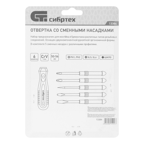 Отвертка со сменными насадками, 5 шт, CrV Сибртех купить в Москве с доставкой по всей России | ProtosMarket.ru