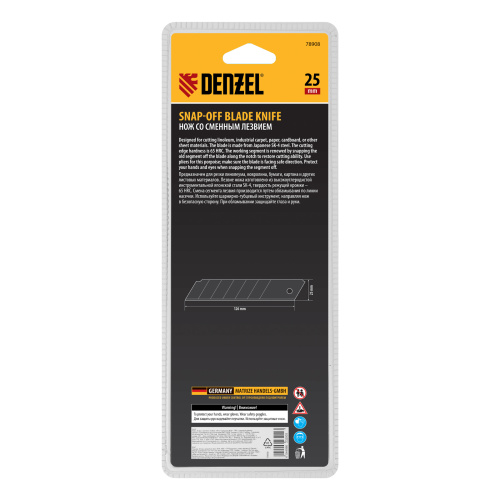 Нож, 25 мм, сменное лезвие, SK4, корпус из ABS + TPR, торцевой зажим Denzel купить в Москве с доставкой по всей России | ProtosMarket.ru