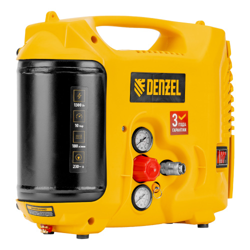 Компрессор воздушный DL1300, 10 бар, 1,3 кВт 180 л/мин 5 л, с набором аксессуаров Denzel по ценам производителя в Казани с доставкой по всей России