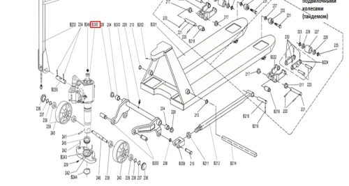 Гидроузел в сборе для тележек гидравлических RHP(BF) шток 35 мм (сталь) (Oil pump Assembly, B200) по ценам производителя в Казани с доставкой по всей России