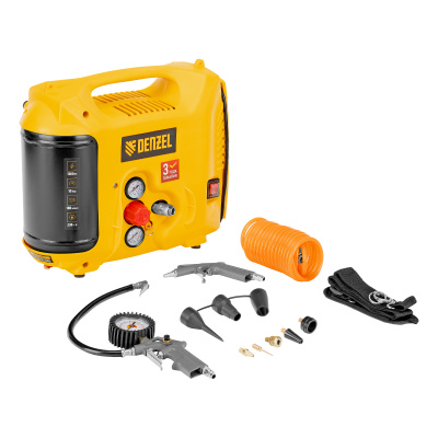 Компрессор воздушный DL1300, 10 бар, 1,3 кВт 180 л/мин 5 л, с набором аксессуаров Denzel по ценам производителя в Казани с доставкой по всей России