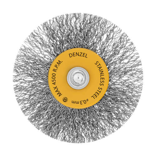 Щетка для дрели, 60 мм, Плоская, со шпилькой, нержавеющая витая проволока Denzel по ценам производителя в Казани с доставкой по всей России