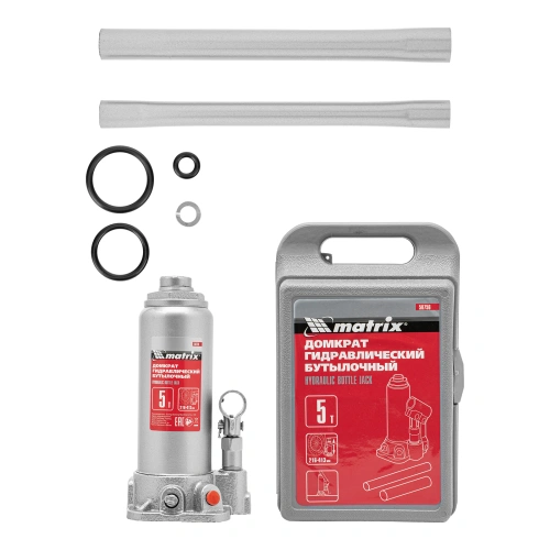 Домкрат гидравлический бутылочный, 5 т, высота подъема 216-413 мм, в пластиковый кейсе Matrix купить в Москве с доставкой по всей России | ProtosMarket.ru