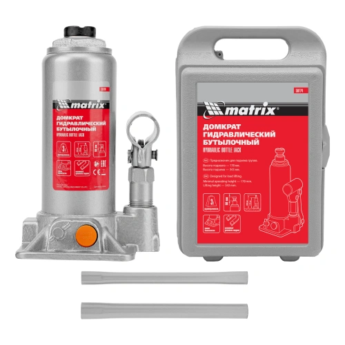 Домкрат гидравлический бутылочный, 3 т, h подъема 178-343 мм, в пластиковом кейсе Matrix по ценам производителя в Казани с доставкой по всей России
