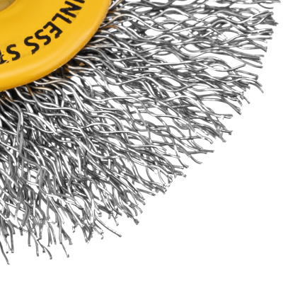 Щетка для дрели, 60 мм, Плоская, со шпилькой, нержавеющая витая проволока Denzel по ценам производителя в Казани с доставкой по всей России