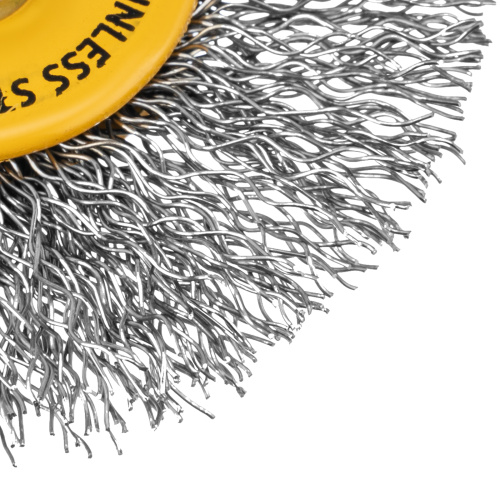 Щетка для дрели, 60 мм, Плоская, со шпилькой, нержавеющая витая проволока Denzel по ценам производителя в Казани с доставкой по всей России