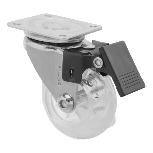 Колесо ПУ прозрачное поворотное с тормозом d-50 мм, крепление платформенное Сибртех купить в Москве с доставкой по всей России | ProtosMarket.ru