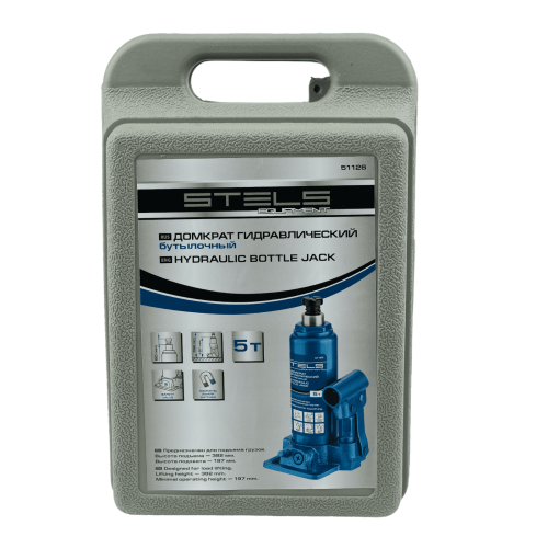 Домкрат гидравлический бутылочный, 5 т, H подъема 197-382 мм, в пластиковом кейсе Stels купить в Москве с доставкой по всей России | ProtosMarket.ru