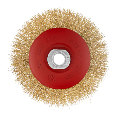 Щетка для УШМ, 115 мм, М14, "тарелка", латунированная витая проволока Matrix по ценам производителя в Казани с доставкой по всей России