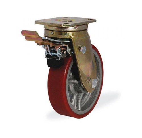 Колесо большегрузное поворотное KAMA 250 мм чугунное/полиуретан с тормозом купить в Москве с доставкой по всей России | ProtosMarket.ru