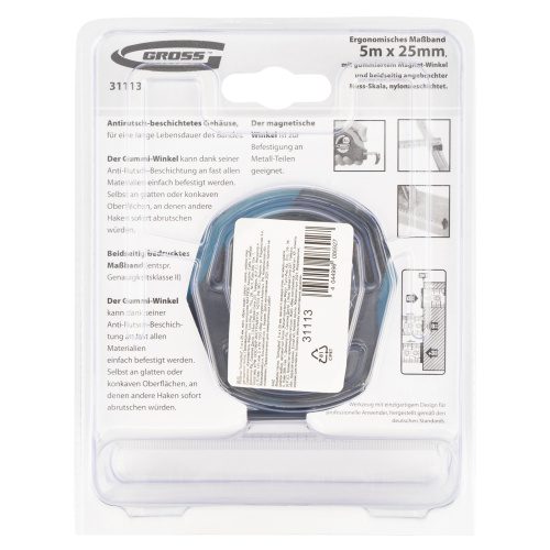 Рулетка "Schlagfest",5 м x 25 мм,магнитный обрезиненный зацеп,двусторонняя шкала,Нейлоновое покрытие,автоматическая фиксация Gross купить в Москве с доставкой по всей России | ProtosMarket.ru