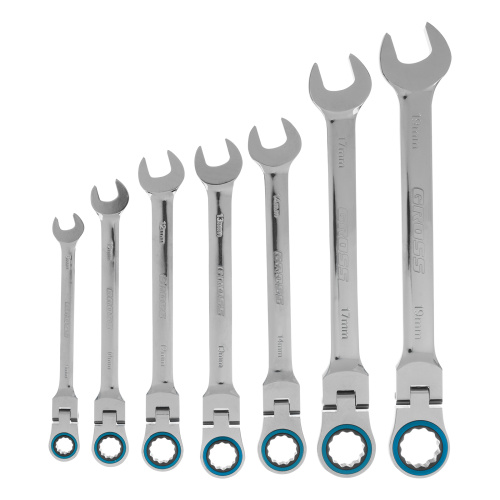 Набор ключей комбинированных с трещоткой, 8-19 мм, 7 шт, шарнирные, CrV Gross купить в Москве с доставкой по всей России | ProtosMarket.ru