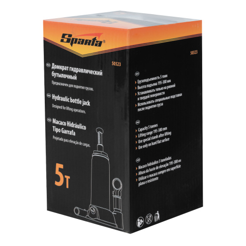 Домкрат гидравлический бутылочный, 5 т, h подъема 195-380 мм Sparta купить в Москве с доставкой по всей России | ProtosMarket.ru