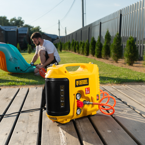 Компрессор воздушный DL1300, 10 бар, 1,3 кВт 180 л/мин 5 л, с набором аксессуаров Denzel по ценам производителя в Казани с доставкой по всей России