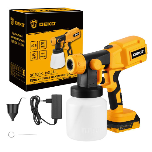 Краскопульт аккумуляторный DEKO SG20DK, 20В, 800 мл, 1x3.0Ач по ценам производителя в Казани с доставкой по всей России