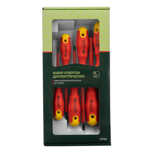 Набор отверток диэлектрических до 1000 В, 7 шт, тестер, CrV, двухкомпонентные рукоятки Сибртех купить в Москве с доставкой по всей России | ProtosMarket.ru