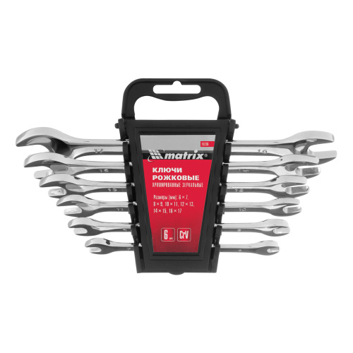 Набор ключей рожковых 6 шт, 6-17 мм, CrV, Elliptical, зеркальное хромирование Matrix купить в Москве с доставкой по всей России | ProtosMarket.ru