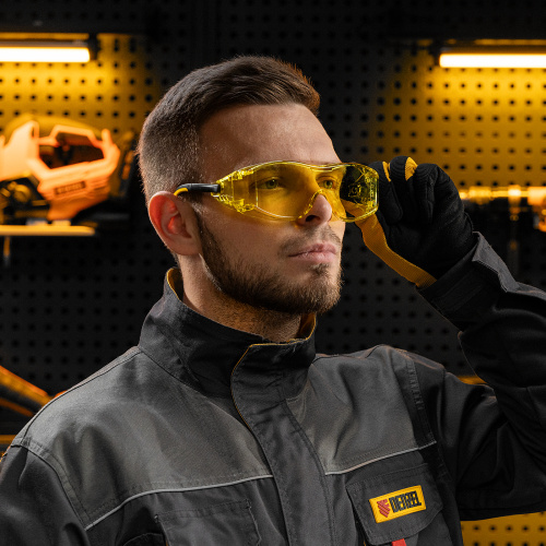 Очки защитные открытые, поликарбонатные, увеличенная желтая линза, регулируемые дужки Denzel купить в Москве с доставкой по всей России | ProtosMarket.ru