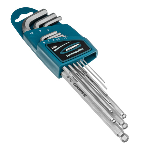 Набор ключей имбусовых HEX, 1.5-10 мм, S2, 9 шт, экстра-длинные с шаром, сатинированные Gross купить в Москве с доставкой по всей России | ProtosMarket.ru