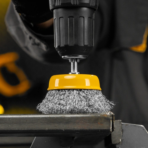 Щетка для дрели, 75 мм, Чашка, со шпилькой, нержавеющая витая проволока Denzel по ценам производителя в Казани с доставкой по всей России
