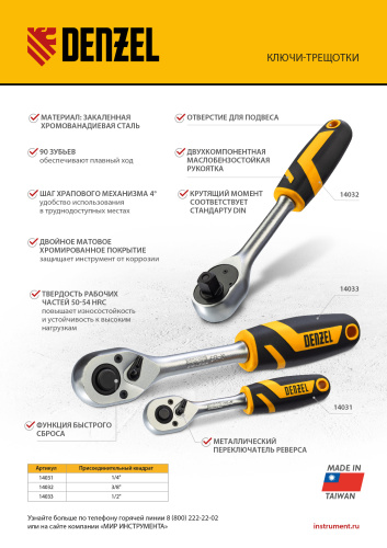 Ключ-трещотка 1/4", 90 зубьев, с быстрым сбросом, CrV Denzel купить в Москве с доставкой по всей России | ProtosMarket.ru