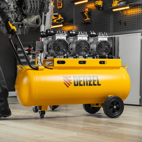 Компрессор безмасляный, малошумный DLS 3300/100, 3300 Вт,3x1100, 100 л, 570 л/мин ,блок управления Denzel купить в Москве с доставкой по всей России | ProtosMarket.ru