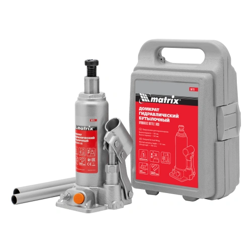 Домкрат гидравлический бутылочный, 2 т, h подъема 181-345 мм, в пластиковом кейсе Matrix купить в Москве с доставкой по всей России | ProtosMarket.ru