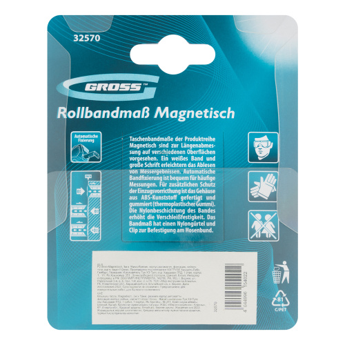 Рулетка Magnetisch 3 м х 16 мм,обрезиненный корпус,автоматическая фиксация,Нейлоновое покрытиеытие,зацеп с магнитом Gross по ценам производителя в Казани с доставкой по всей России