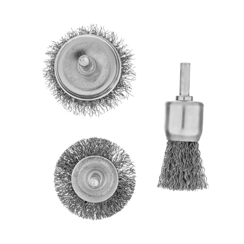 Набор щеток для дрели, 1 Плоская 50мм, 2 Чашки 25-50мм, шпилька, нерж. вит. проволока Denzel по ценам производителя в Казани с доставкой по всей России
