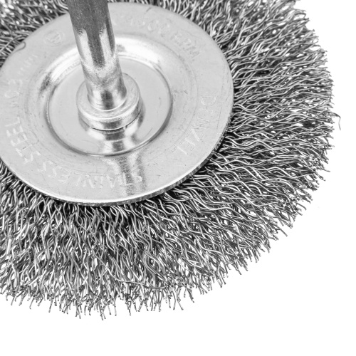 Набор щеток для дрели, 2 Плоские 50-75мм, 3 Чашки 25-50-75мм, шпилька,  нерж.вит. проволока Denzel по ценам производителя в Казани с доставкой по всей России