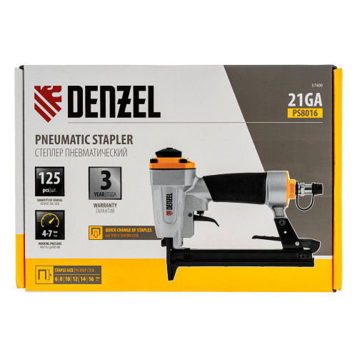 Степлер пневматический PS8016 для прямоугольных скоб 21GA от 6 до 16 мм Denzel купить в Москве с доставкой по всей России | ProtosMarket.ru