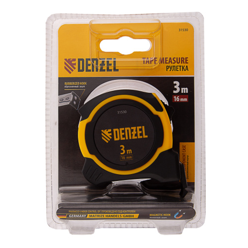 Рулетка 3м х 16мм, двухкомп. корпус, магнитный обрезиненный зацеп Denzel по ценам производителя в Казани с доставкой по всей России