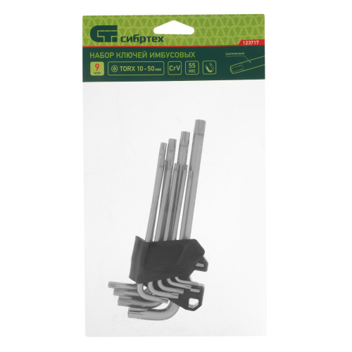 Набор ключей имбусовых Torx-Tempered, TT10-50, CrV, 9 шт., удлиненные Сибртех купить в Москве с доставкой по всей России | ProtosMarket.ru