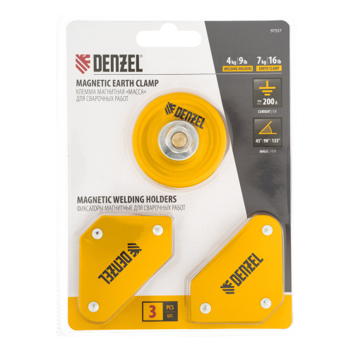 Набор из 2 магнитных сварочных фиксаторов и магнитной клеммы "масса" Denzel купить в Москве с доставкой по всей России | ProtosMarket.ru