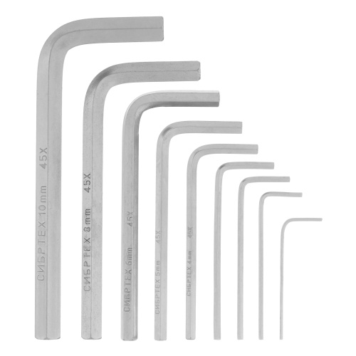 Набор ключей имбусовых HEX, 1.5-10 мм, 45x, закаленные, 9 шт, короткие, никель Сибртех купить в Москве с доставкой по всей России | ProtosMarket.ru