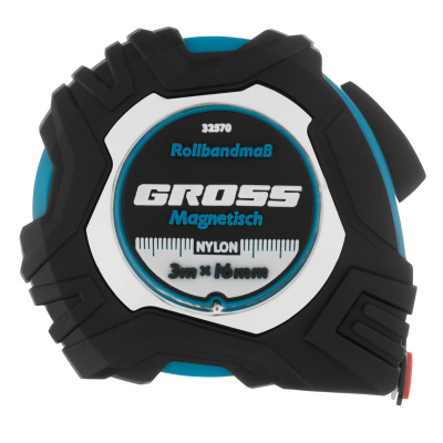 Рулетка Magnetisch 3 м х 16 мм,обрезиненный корпус,автоматическая фиксация,Нейлоновое покрытиеытие,зацеп с магнитом Gross по ценам производителя в Казани с доставкой по всей России