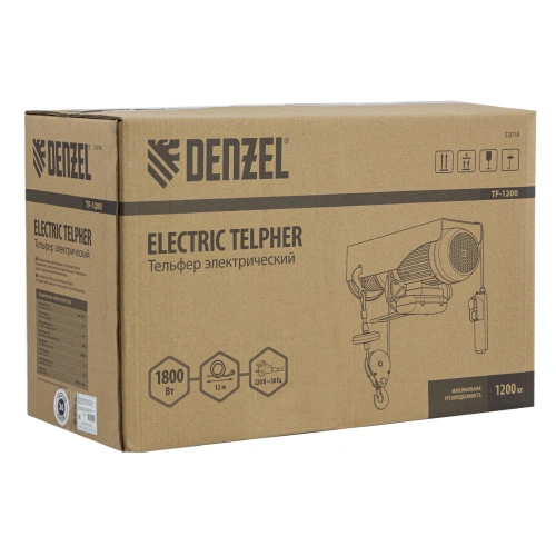 Тельфер электрический TF-1200,1.2 т, 1800 Вт, высота 12 м, 8 м/мин Denzel по ценам производителя в Казани с доставкой по всей России